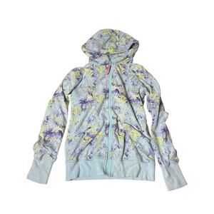 Ivivva Girl's 14 Zip Up Hoodie Sweatshirt Floral Aqua Blue